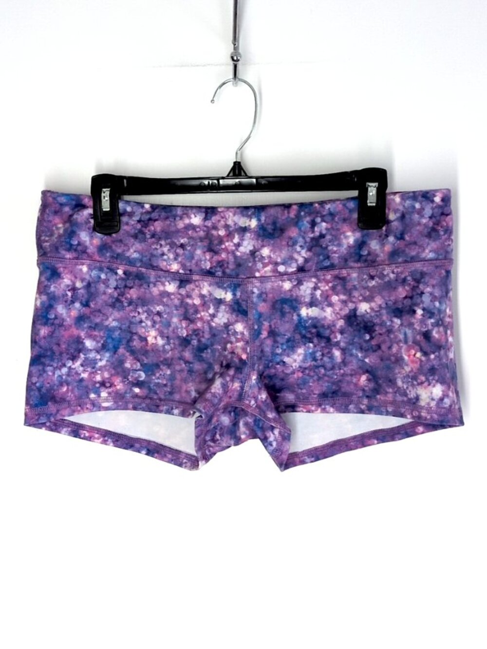 FLEO purple glitter sparkle print 2.5" gym shorts XL mid rise crossfit